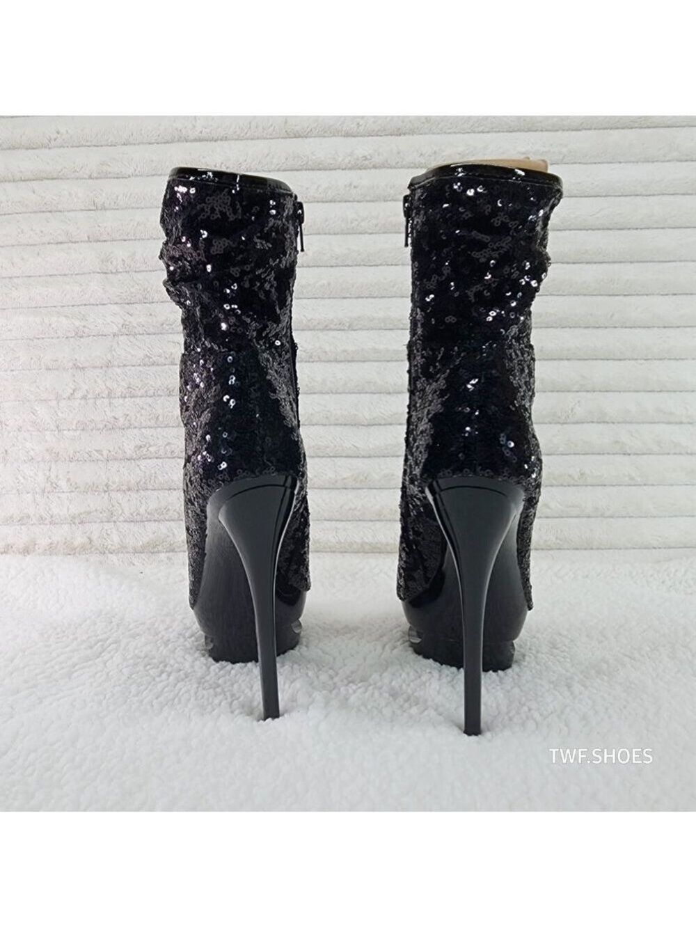 Pleaser Sexy Black Sequin High Heel Slouch Ankle Boots Blondie 1009 - Picture 6 of 8